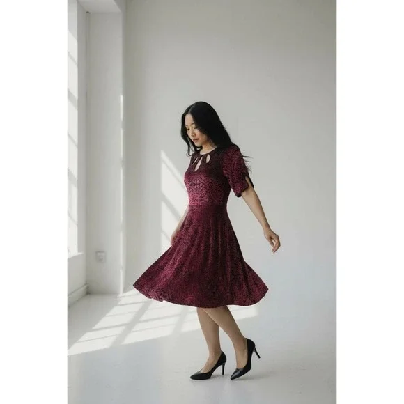 Modcloth Rockabilly Cherry Red Swing Dress Stretch Velvet 40s 50s Vibe Small - Picture 4 of 12